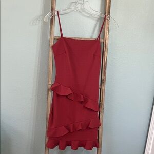 Elegant Short Red Ruffle Dress